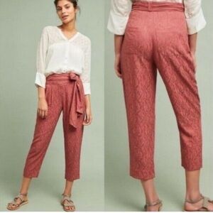 Anthropologie ETT:TWA Rose Jacquard AUBADE TIE-WAIST PANTS Tapered Cropped 2